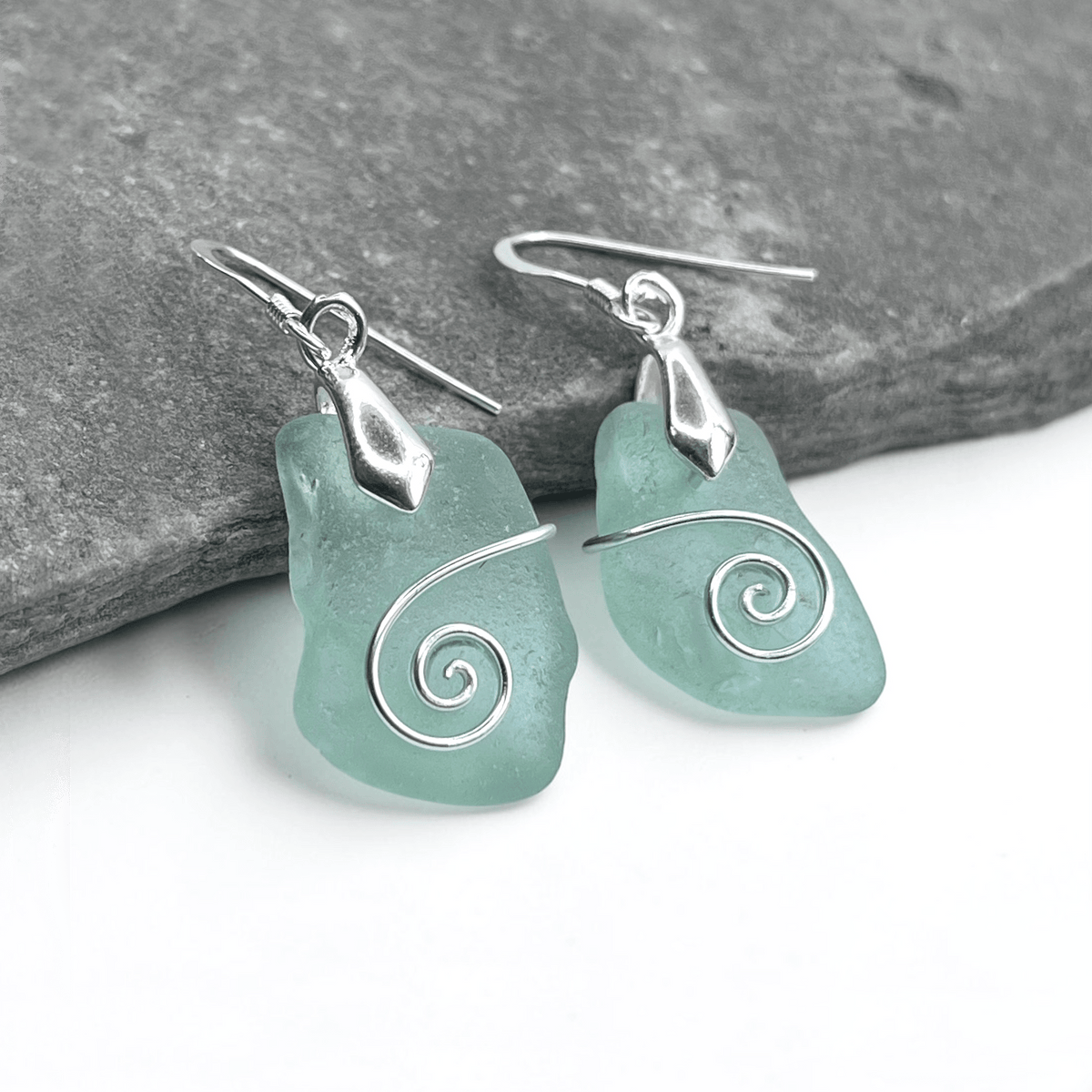 Sea Glass Earrings - Aqua Green Celtic Scottish Jewellery - East Neuk Beach Crafts