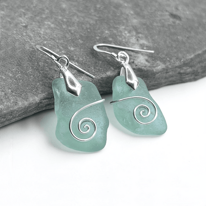 Sea Glass Earrings - Aqua Green Celtic Scottish Jewellery - East Neuk Beach Crafts