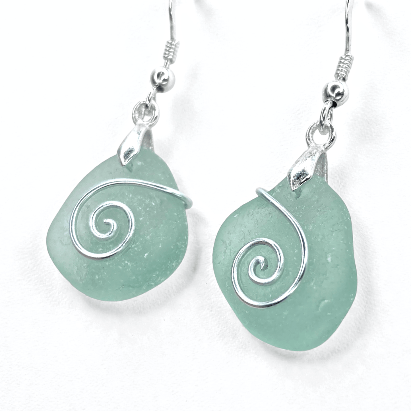 Sea Glass Earrings - Aqua Green Celtic Silver Wire Wrapped Jewellery - East Neuk Beach Crafts