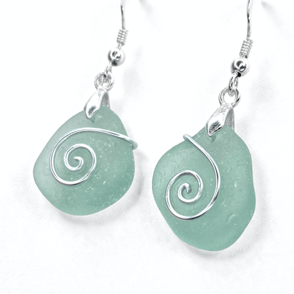 Sea Glass Earrings - Aqua Green Celtic Silver Wire Wrapped Jewellery - East Neuk Beach Crafts