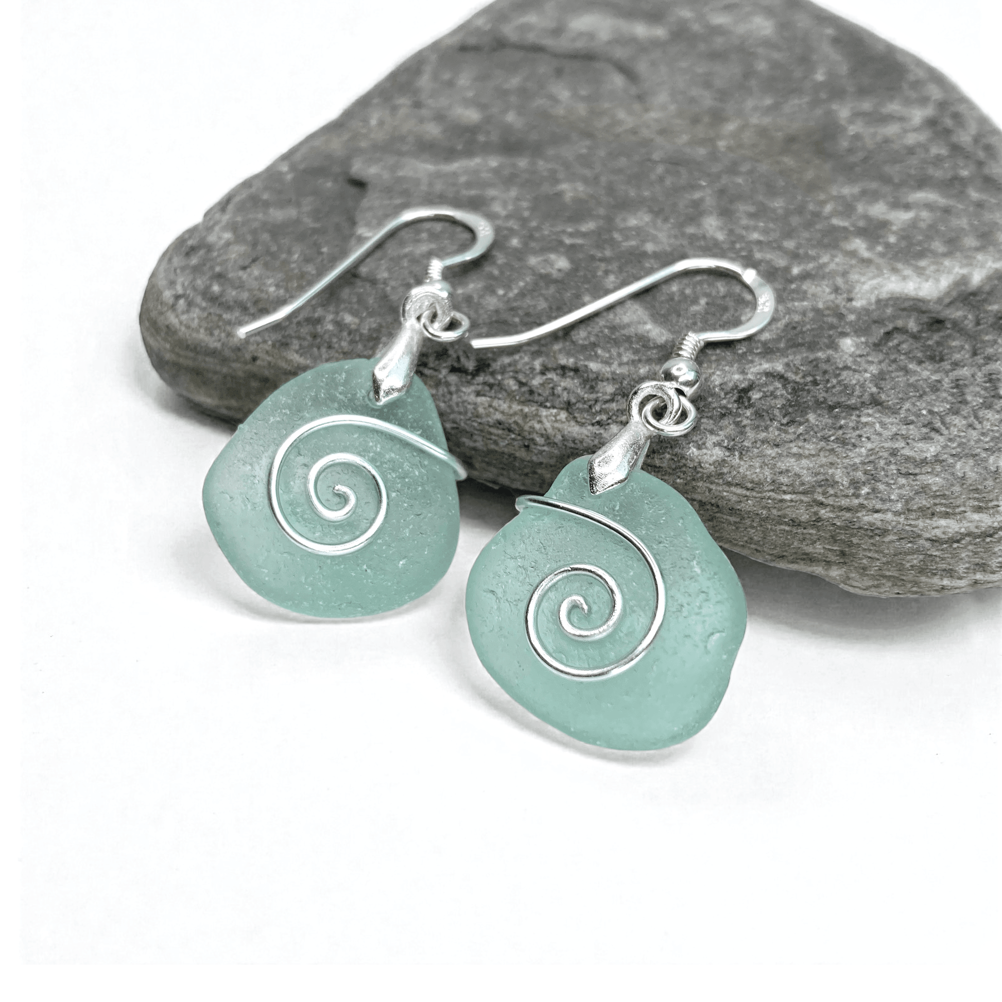 Sea Glass Earrings - Aqua Green Celtic Silver Wire Wrapped Jewellery - East Neuk Beach Crafts