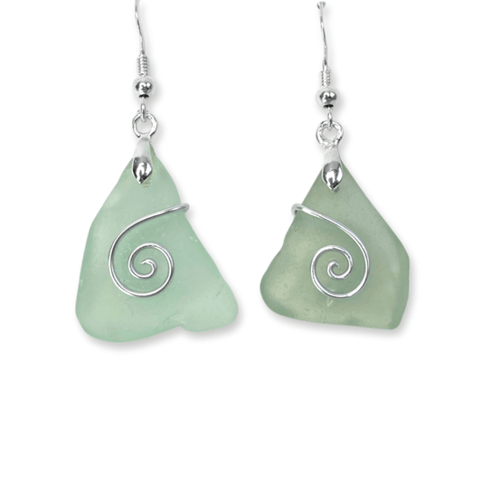 Sea Glass Earrings - Aqua Green Celtic Silver Wire Wrapped Jewellery - East Neuk Beach Crafts