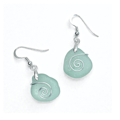 Sea Glass Earrings - Aqua Green Celtic Silver Wire Wrapped Jewellery - East Neuk Beach Crafts