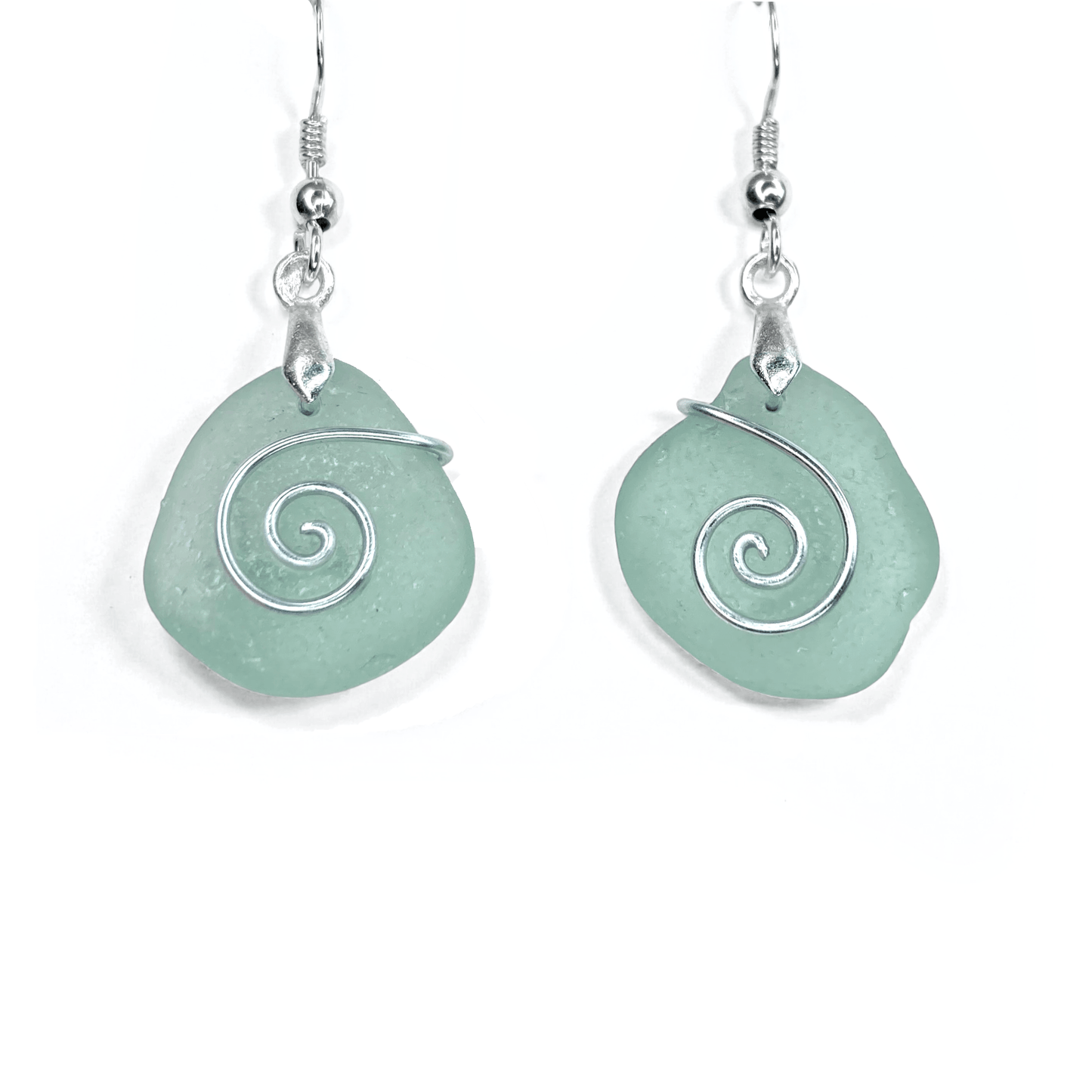 Sea Glass Earrings - Aqua Green Celtic Silver Wire Wrapped Jewellery - East Neuk Beach Crafts