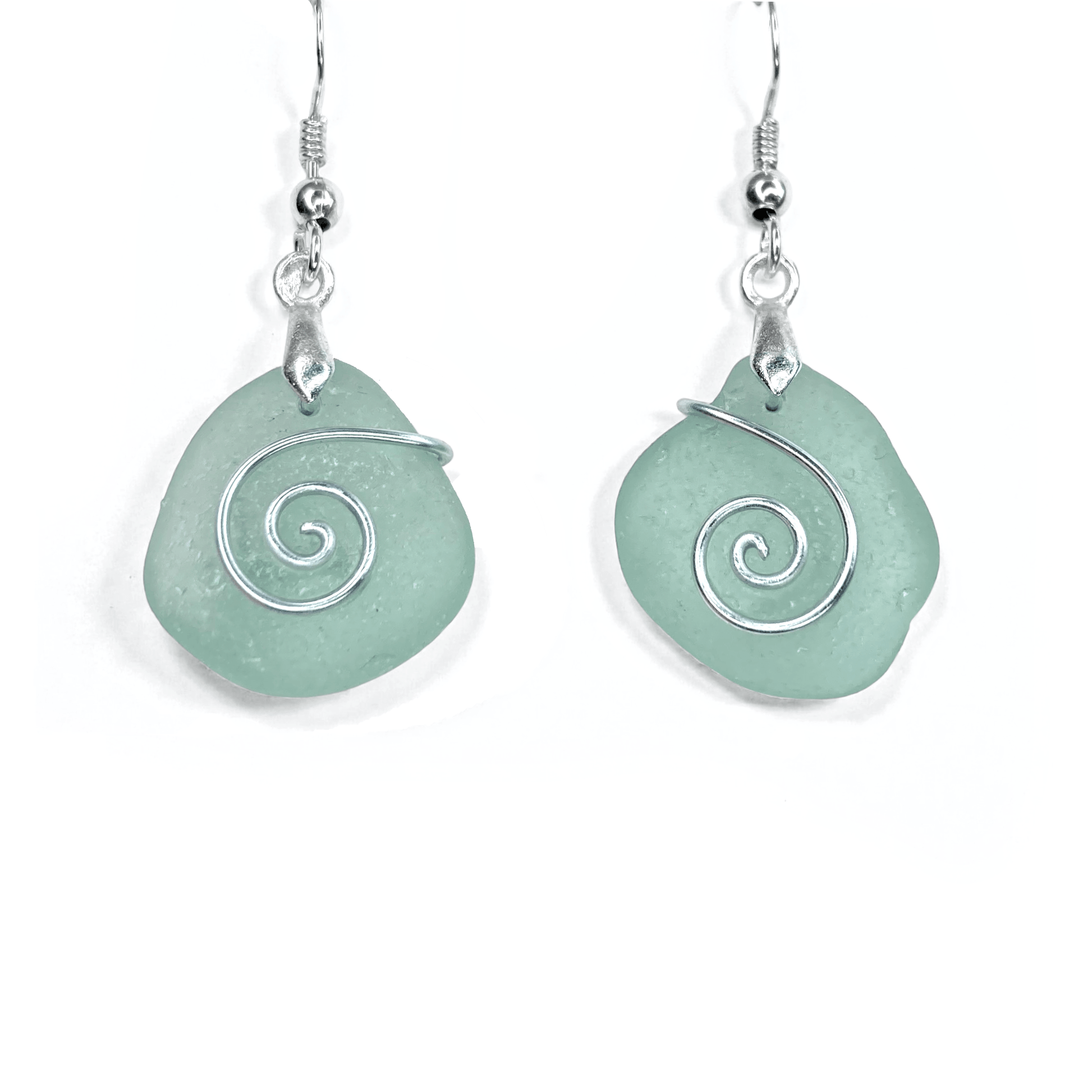 Sea Glass Earrings - Aqua Green Celtic Silver Wire Wrapped Jewellery - East Neuk Beach Crafts