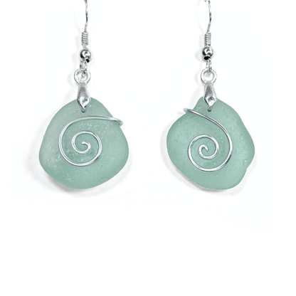 Sea Glass Earrings - Aqua Green Celtic Silver Wire Wrapped Jewellery - East Neuk Beach Crafts
