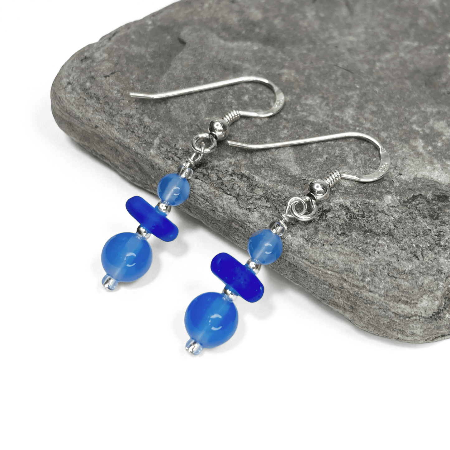 Sea Glass Earrings - Beaded - Blue Onyx Crystal