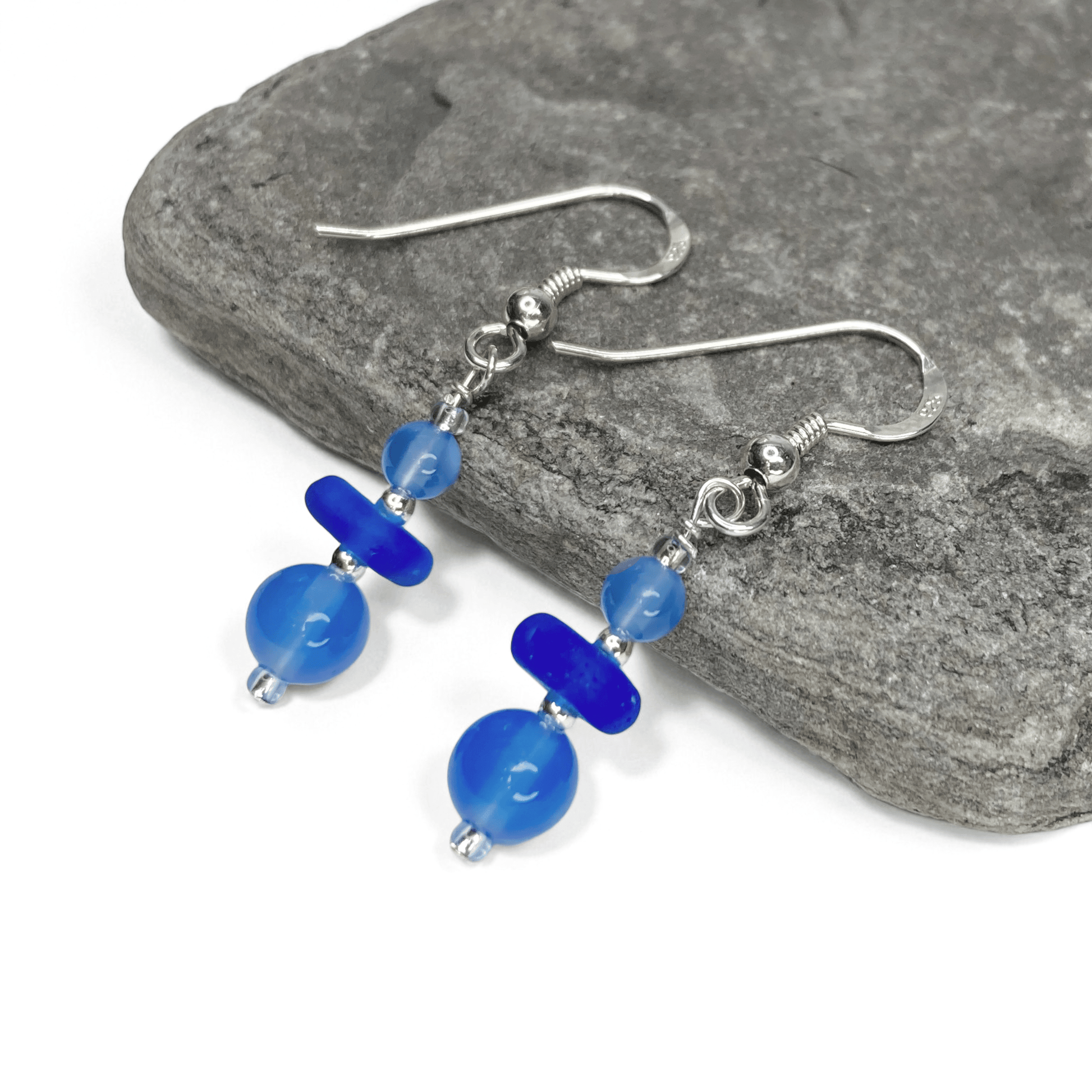 Sea Glass Earrings - Beaded - Blue Onyx Crystal