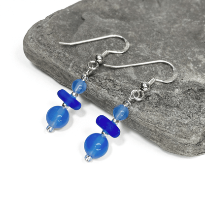 Sea Glass Earrings - Beaded - Blue Onyx Crystal