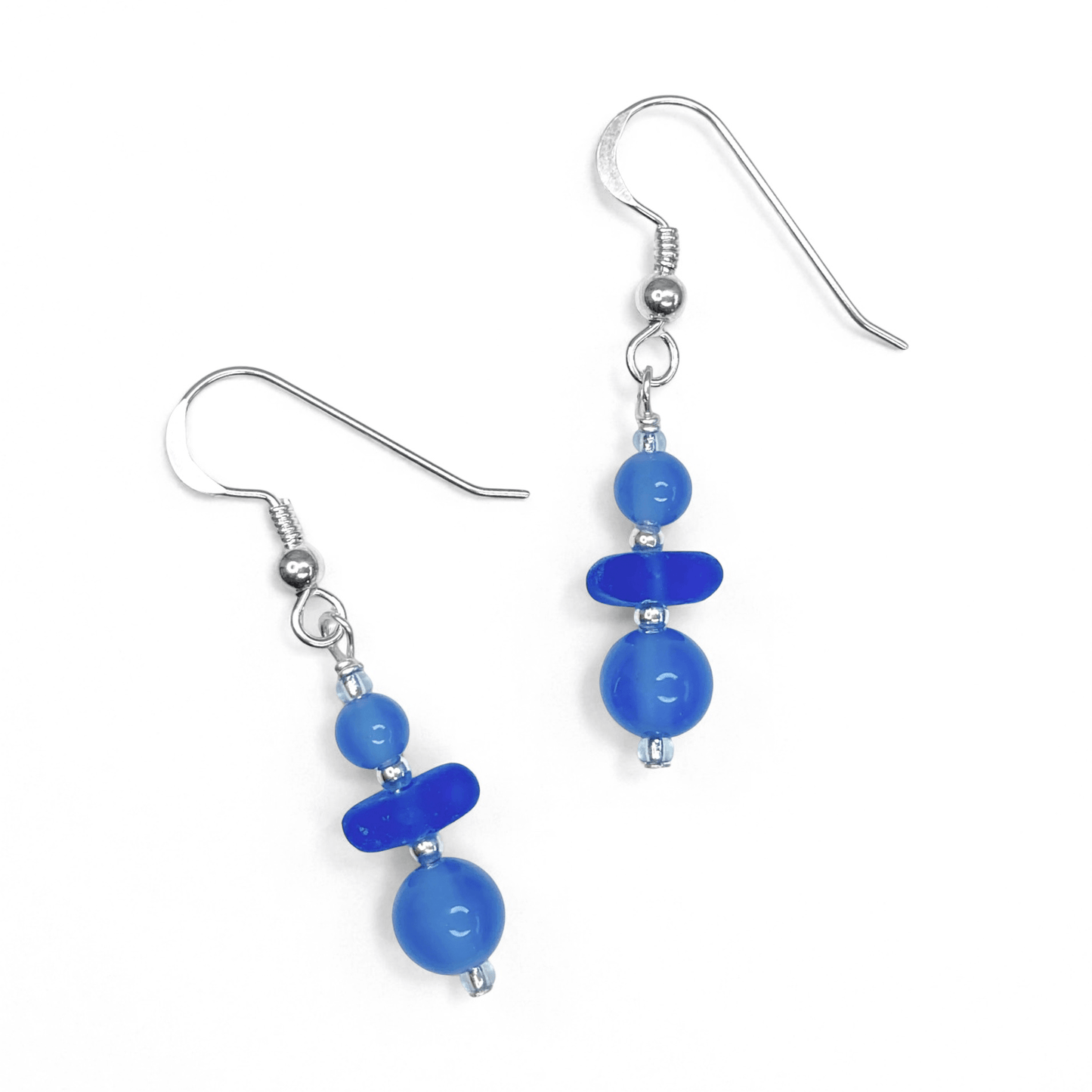 Sea Glass Earrings - Beaded - Blue Onyx Crystal