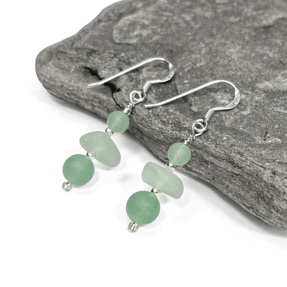 Sea Glass Earrings - Beaded - Green Aventurine Crystal - East Neuk Beach Crafts