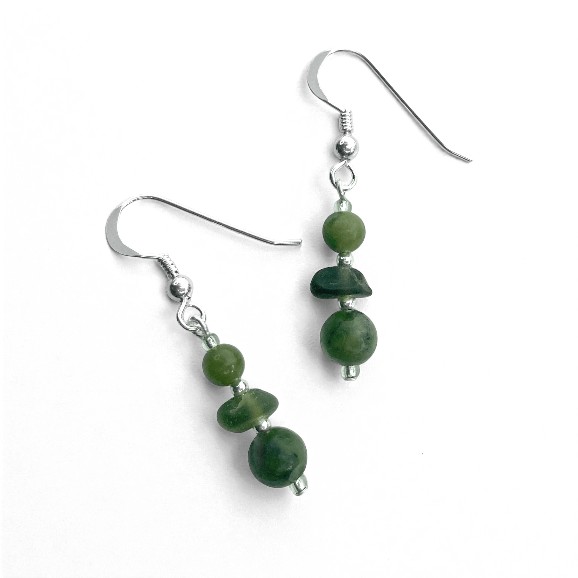 Sea Glass Earrings - Beaded - Green Jade Crystal - East Neuk Beach Crafts
