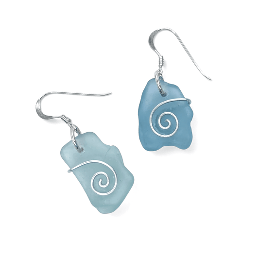 Sea Glass Earrings - Blue Celtic Wire Wrapped Jewellery - East Neuk Beach Crafts