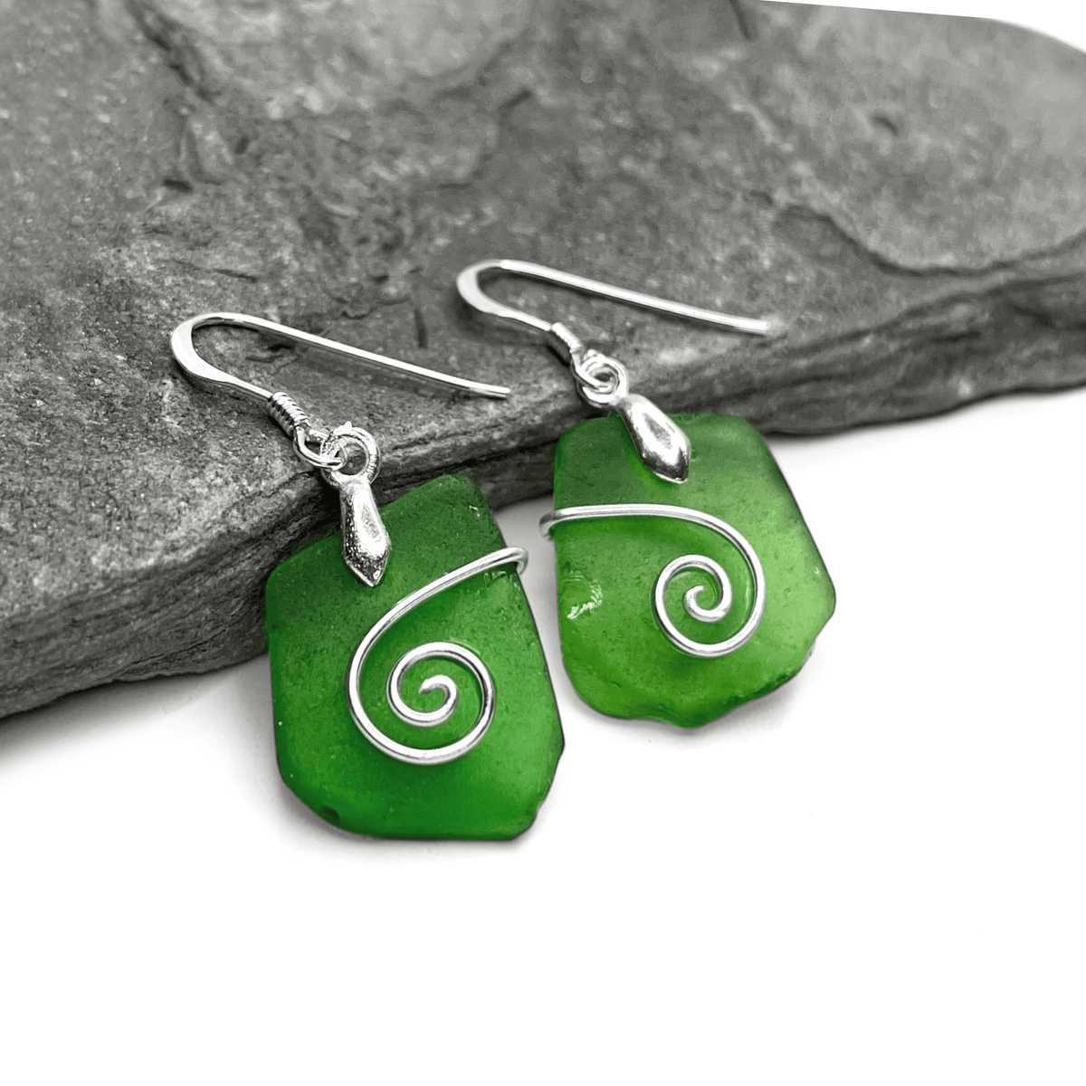 Sea Glass Earrings - Emerald Green Celtic Scottish Jewellery - East Neuk Beach Crafts