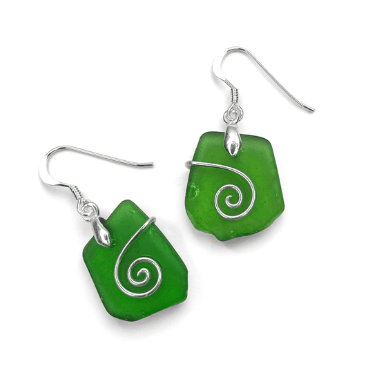 Sea Glass Earrings - Emerald Green Celtic Scottish Jewellery - East Neuk Beach Crafts