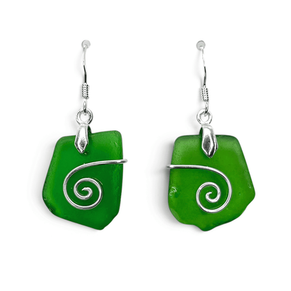 Sea Glass Earrings - Emerald Green Celtic Scottish Jewellery - East Neuk Beach Crafts