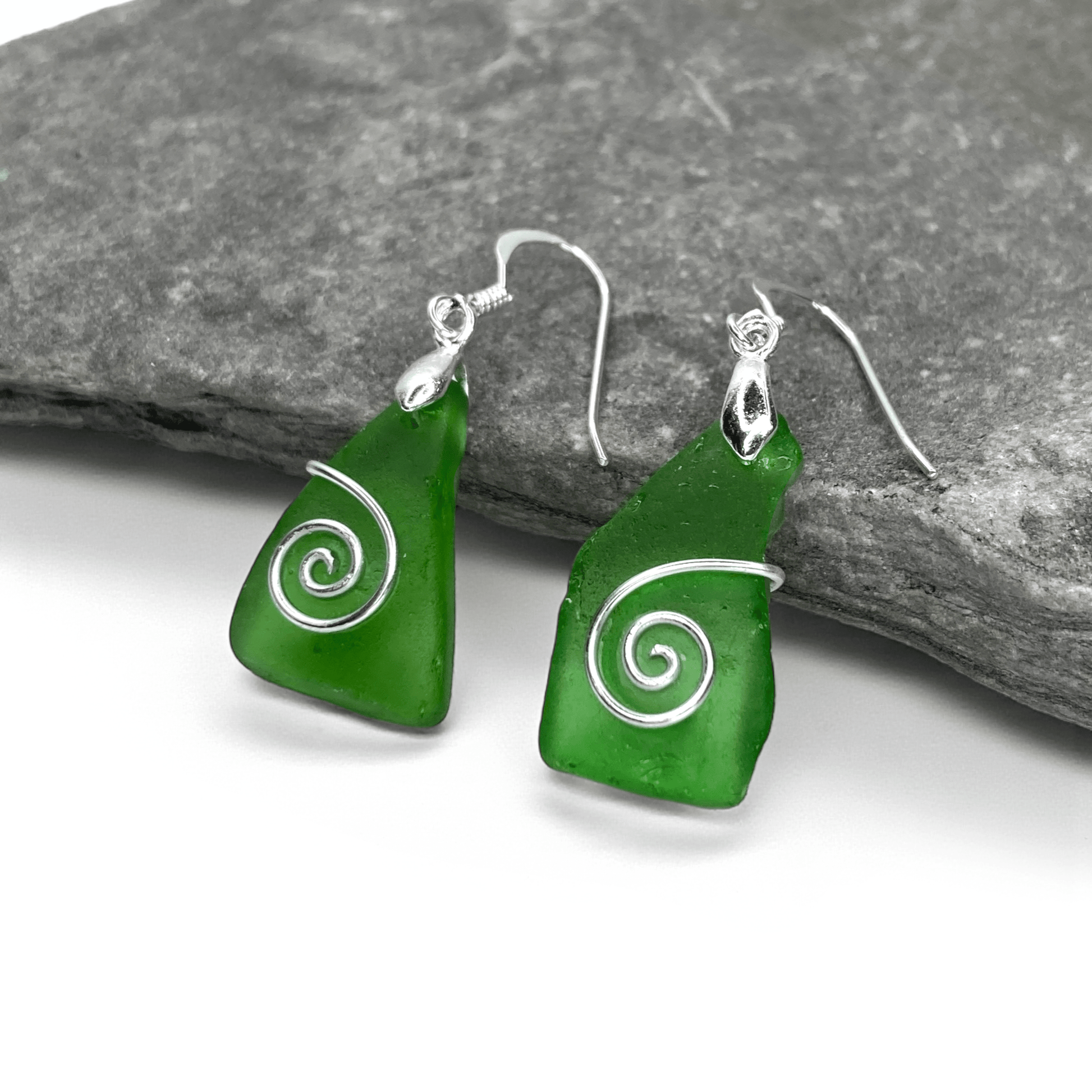 Sea Glass Earrings - Green Celtic Wire Wrapped Jewellery - East Neuk Beach Crafts