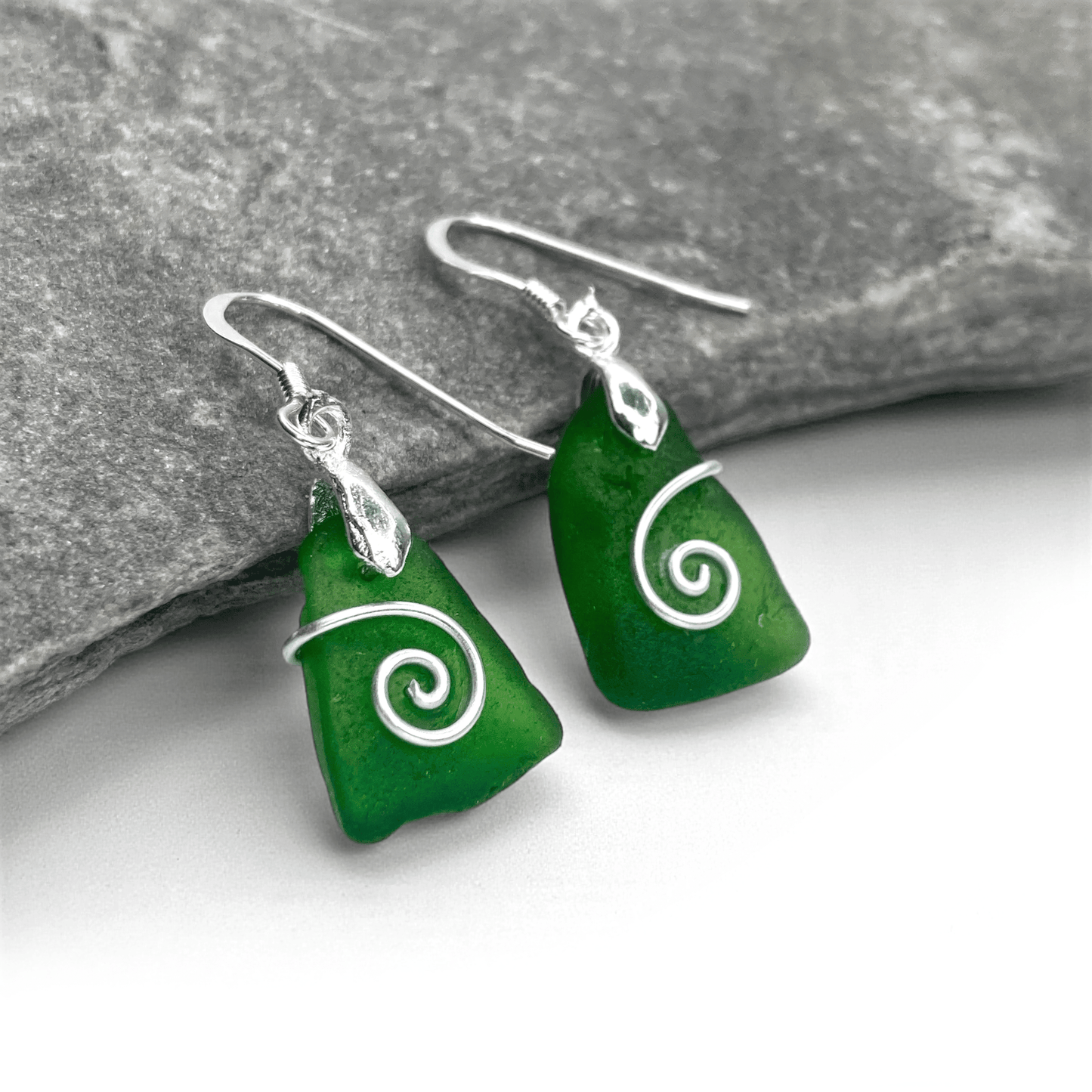 Sea Glass Earrings - Green Celtic Wire Wrapped Jewellery - East Neuk Beach Crafts