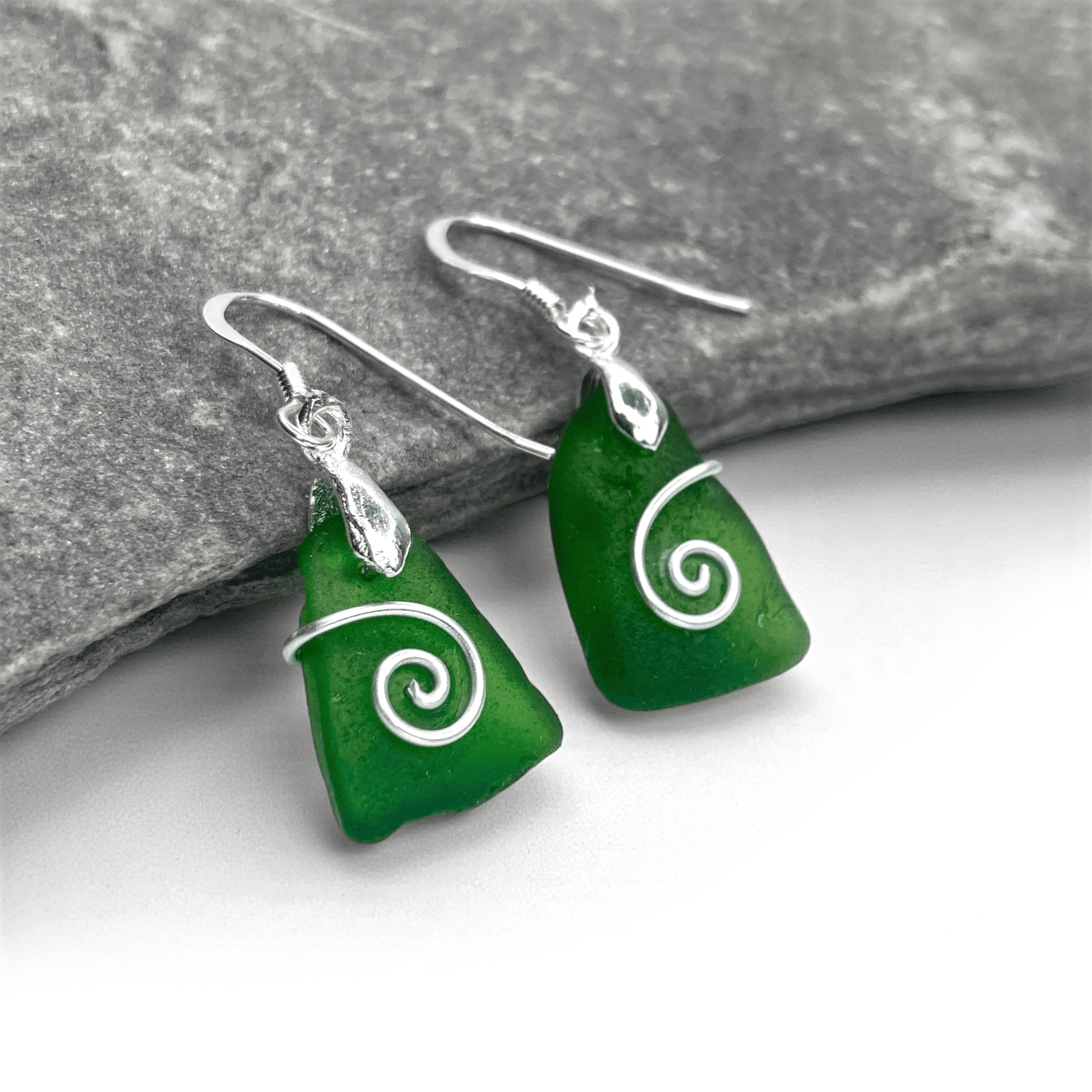 Sea Glass Earrings - Green Celtic Wire Wrapped Jewellery - East Neuk Beach Crafts