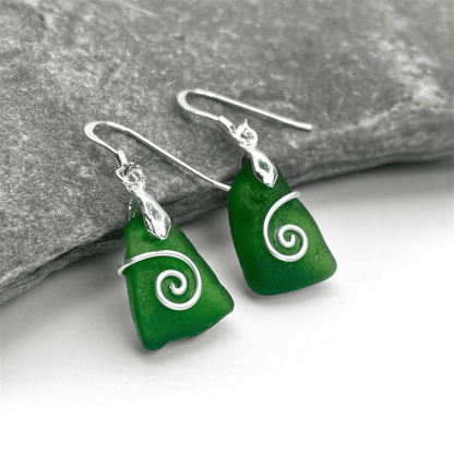 Sea Glass Earrings - Green Celtic Wire Wrapped Jewellery - East Neuk Beach Crafts