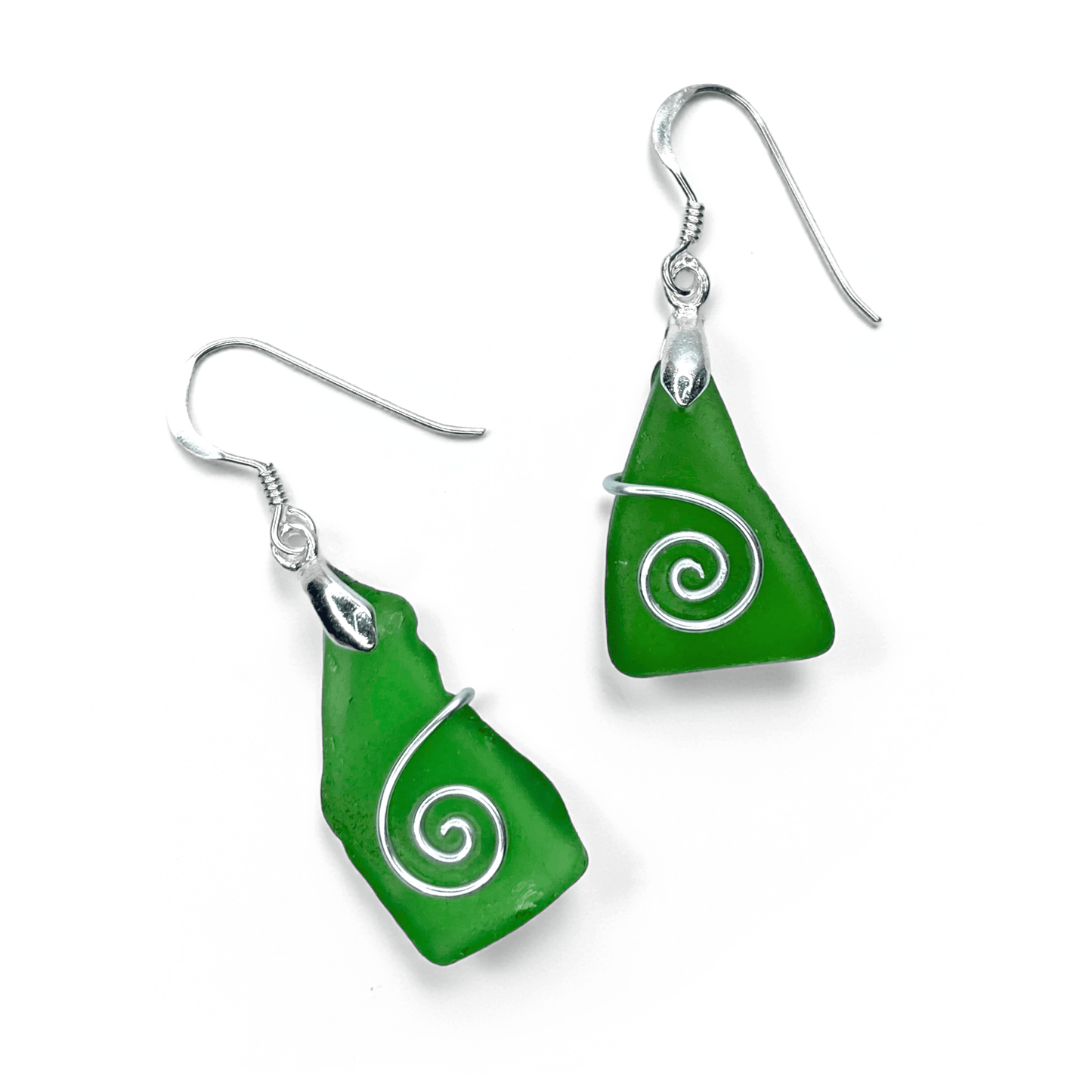 Sea Glass Earrings - Green Celtic Wire Wrapped Jewellery - East Neuk Beach Crafts