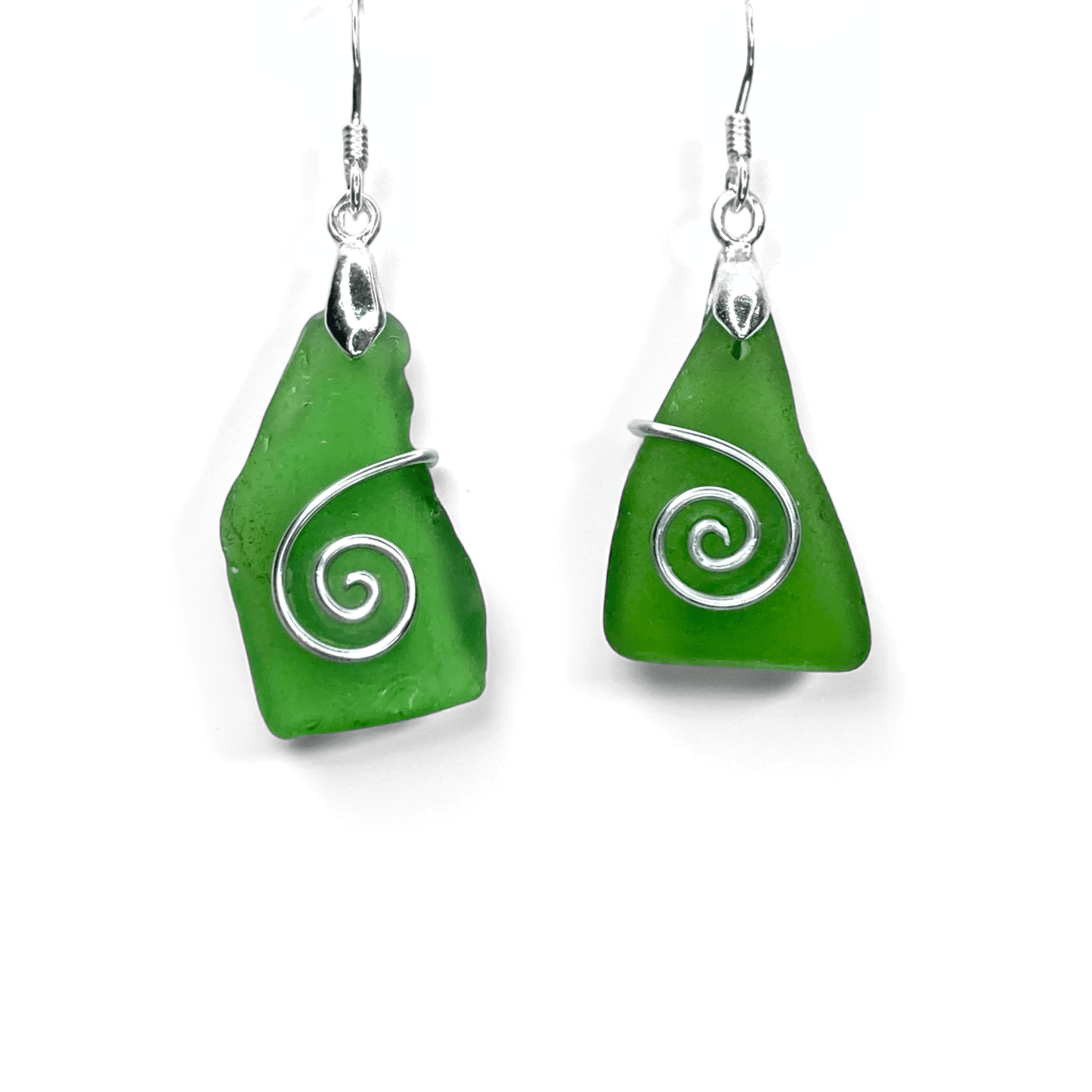 Sea Glass Earrings - Green Celtic Wire Wrapped Jewellery - East Neuk Beach Crafts