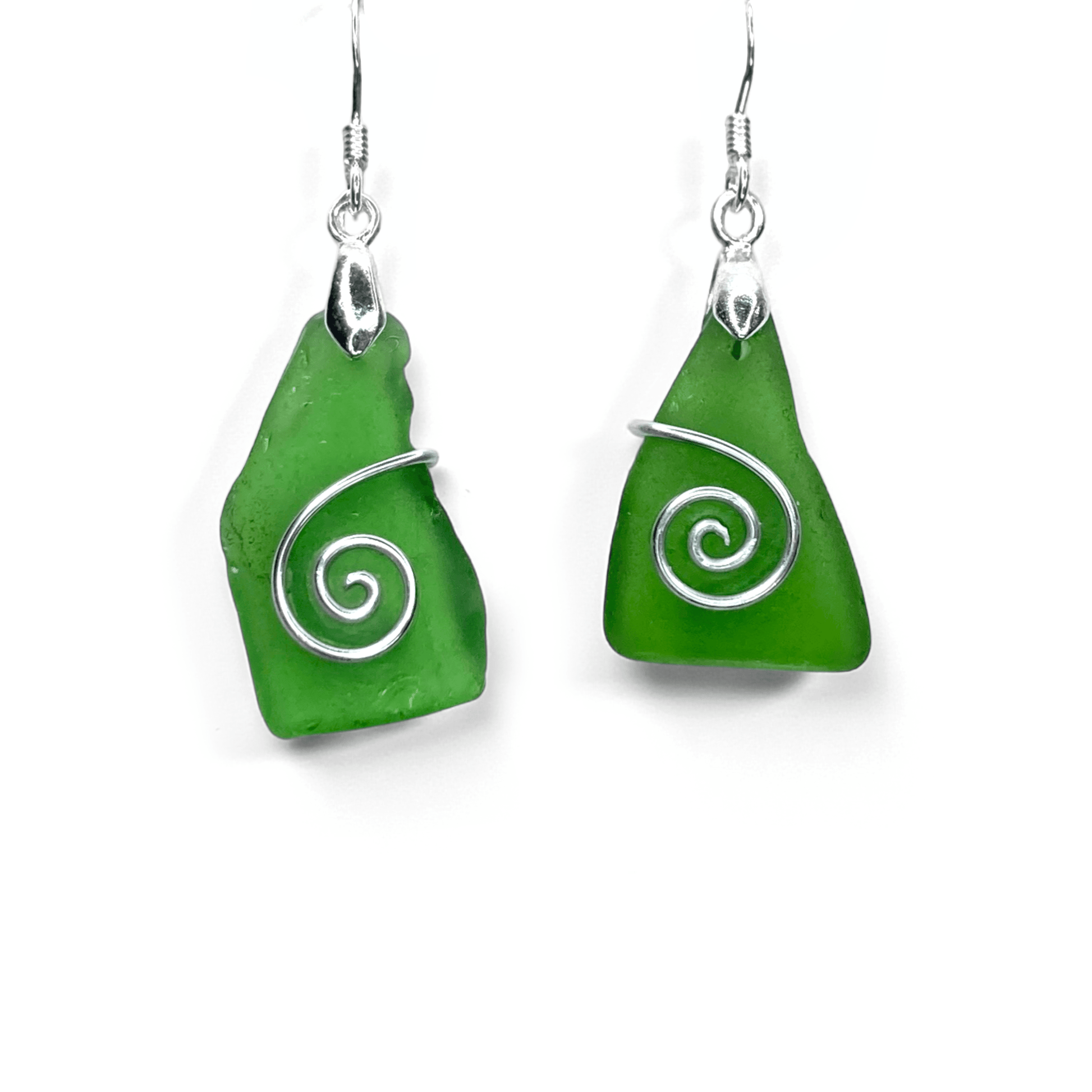 Sea Glass Earrings - Green Celtic Wire Wrapped Jewellery - East Neuk Beach Crafts