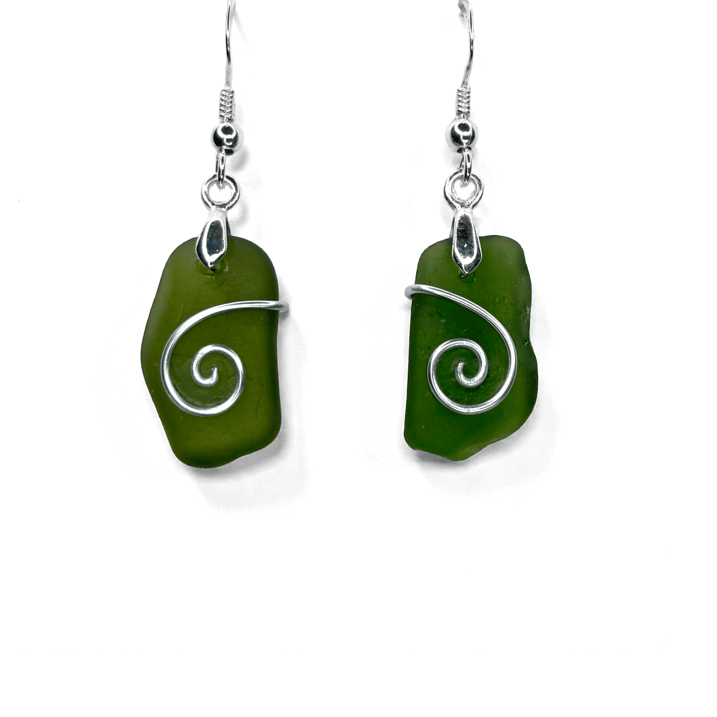 Sea Glass Earrings - Olive Celtic Wire Wrapped Jewellery - East Neuk Beach Crafts