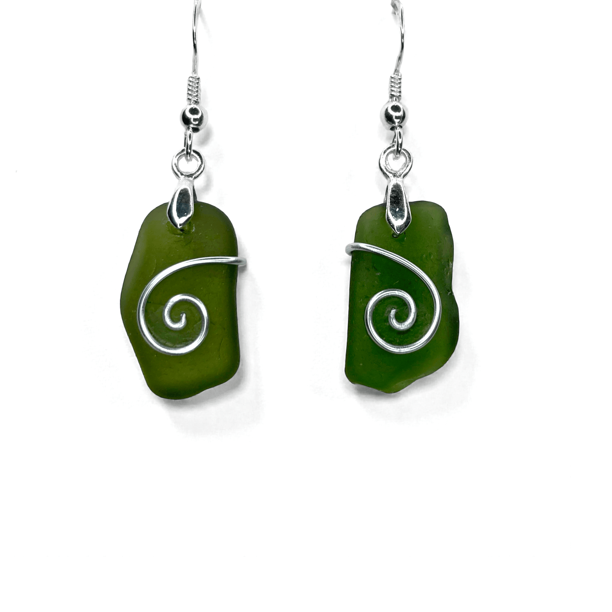 Sea Glass Earrings - Olive Celtic Wire Wrapped Jewellery - East Neuk Beach Crafts