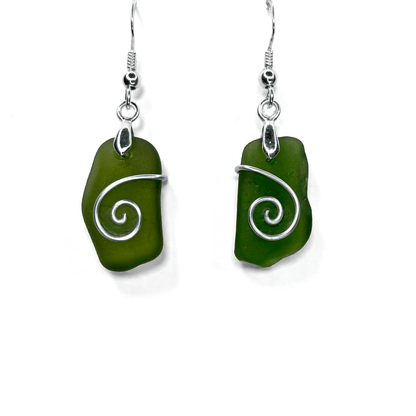 Sea Glass Earrings - Olive Celtic Wire Wrapped Jewellery - East Neuk Beach Crafts
