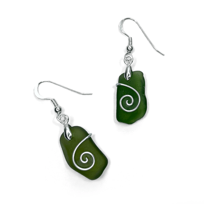 Sea Glass Earrings - Olive Celtic Wire Wrapped Jewellery - East Neuk Beach Crafts