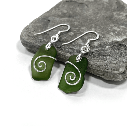 Sea Glass Earrings - Olive Celtic Wire Wrapped Jewellery - East Neuk Beach Crafts