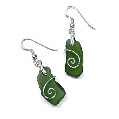 Sea Glass Earrings - Olive Celtic Wire Wrapped Jewellery - East Neuk Beach Crafts