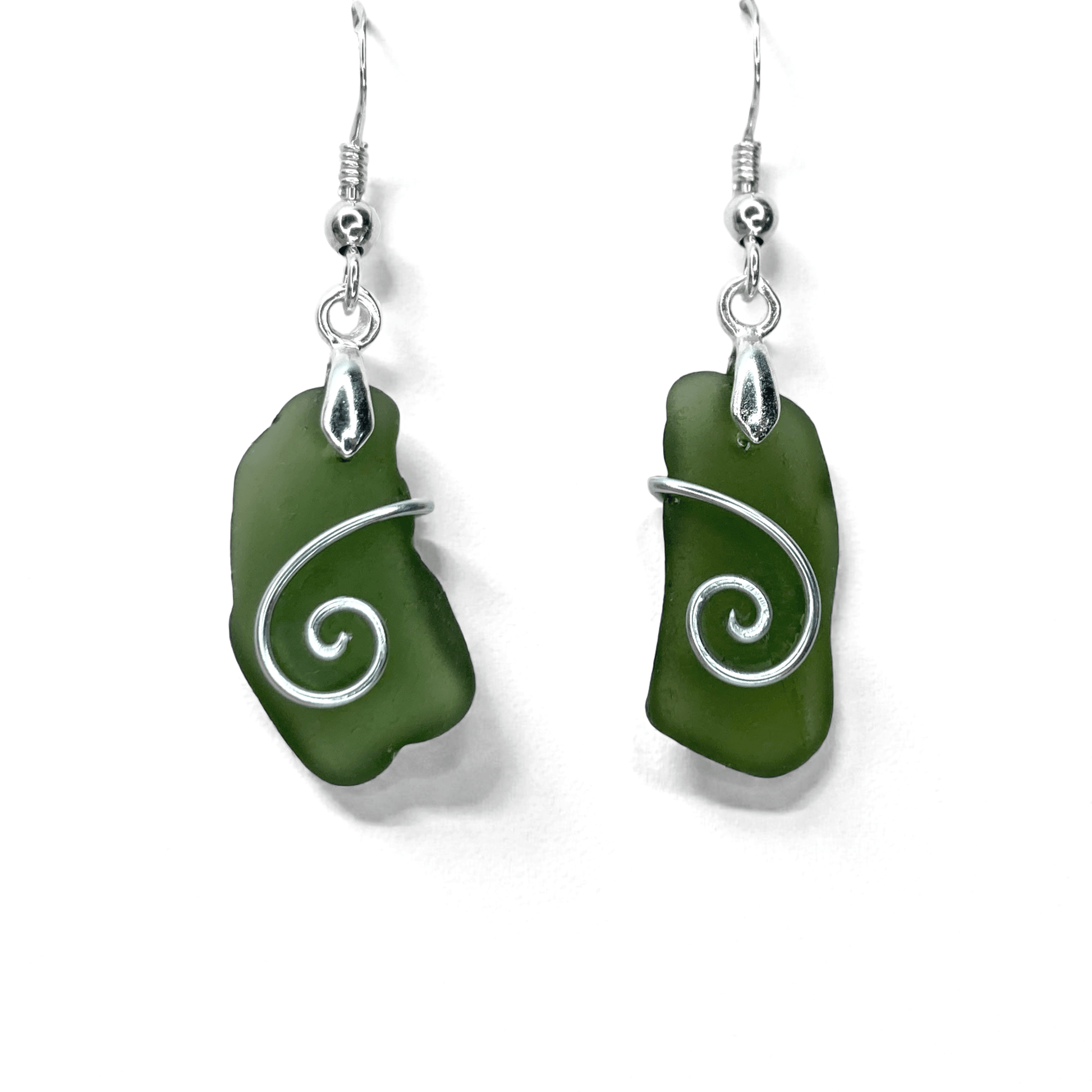 Sea Glass Earrings - Olive Celtic Wire Wrapped Jewellery - East Neuk Beach Crafts
