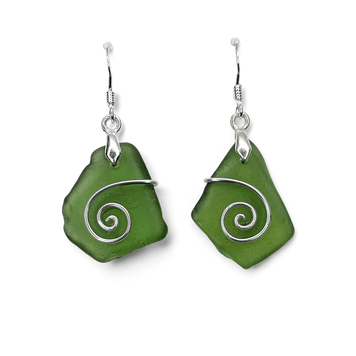 Sea Glass Earrings - Olive Green Celtic Scottish Jewellery - East Neuk Beach Crafts