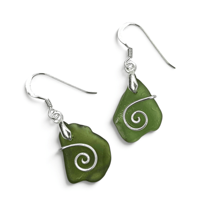 Sea Glass Earrings - Olive Green Celtic Scottish Jewellery - East Neuk Beach Crafts