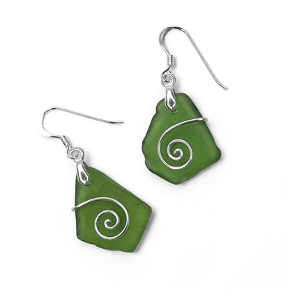 Sea Glass Earrings - Olive Green Celtic Scottish Jewellery - East Neuk Beach Crafts