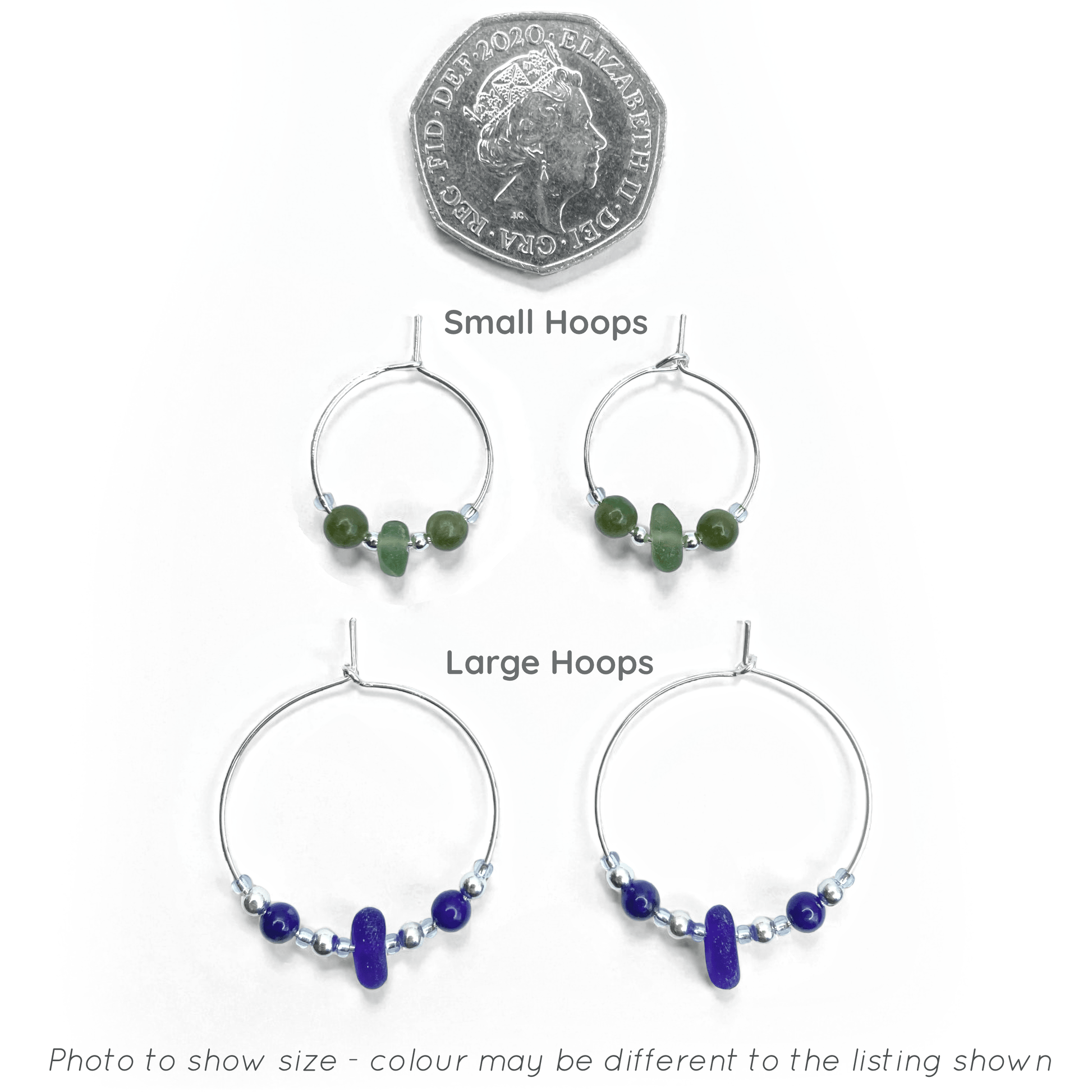 Size comparison for hoop earrings.