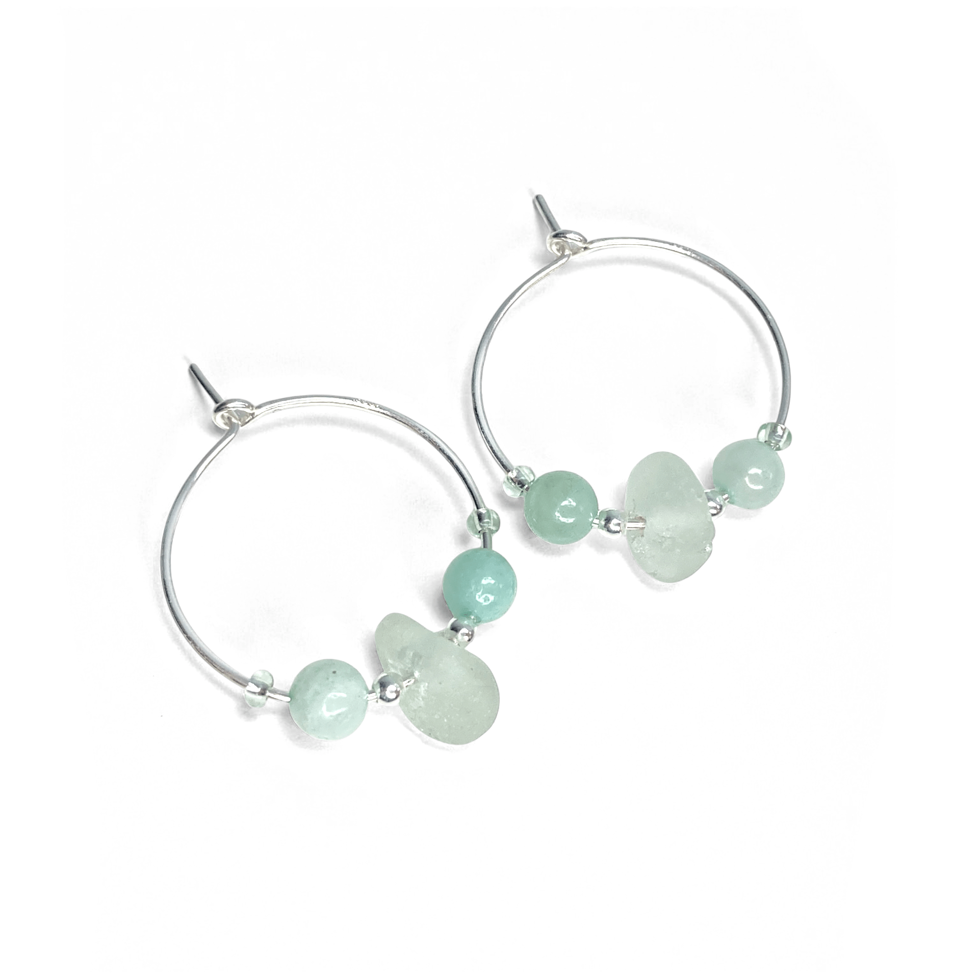 Sea Glass Hoop Earrings - Small - Green Amazonite Crystal - East Neuk Beach Crafts