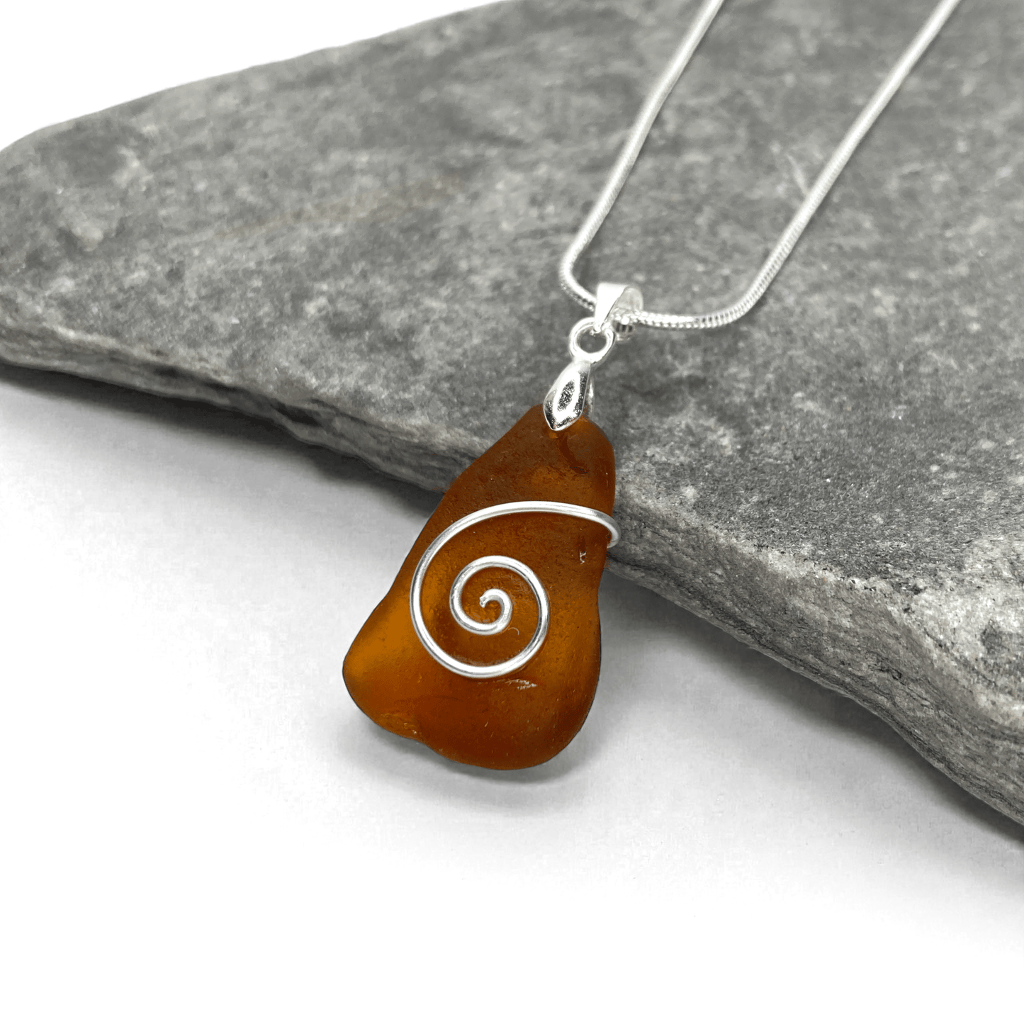 Sea Glass Necklace - Amber Celtic Pendant - Scottish Jewellery - East Neuk Beach Crafts