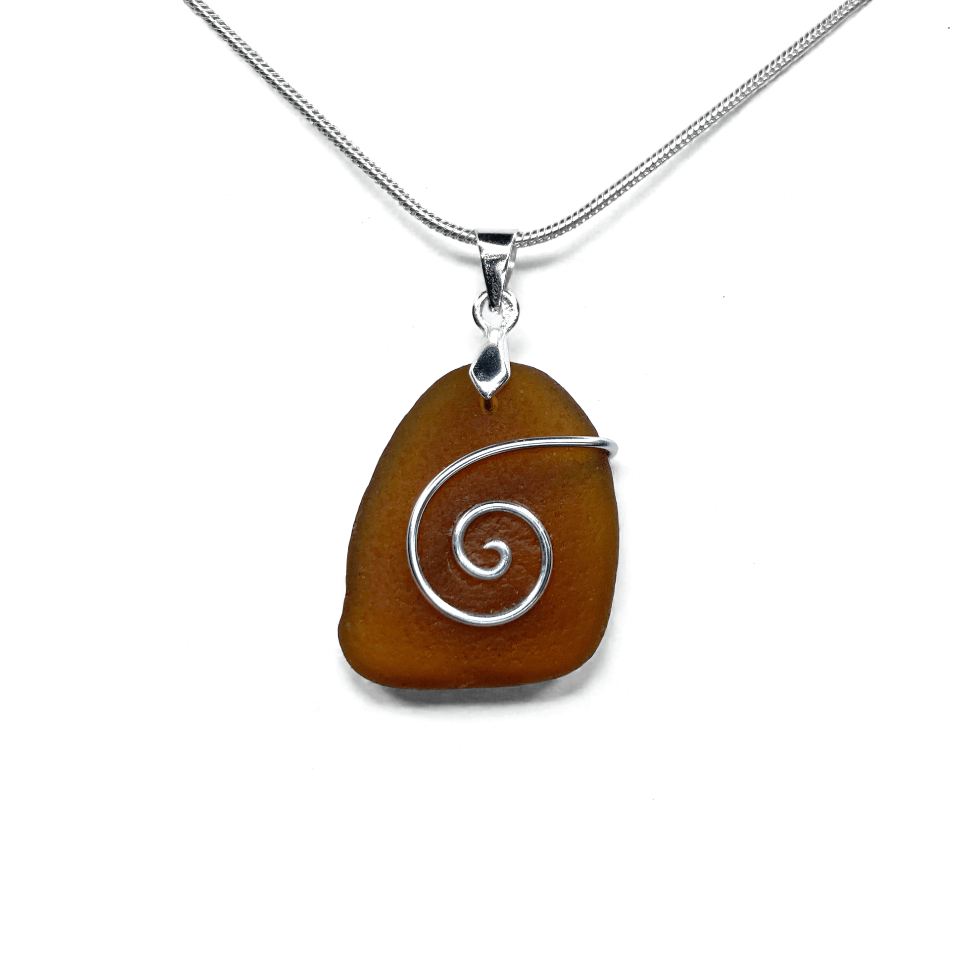Sea Glass Necklace - Amber Celtic Pendant - Scottish Jewellery