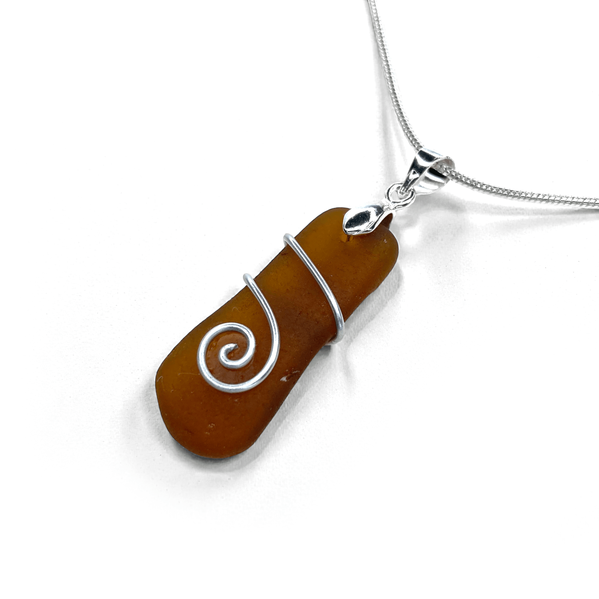 Sea Glass Necklace - Amber Celtic Pendant - Scottish Jewellery - East Neuk Beach Crafts
