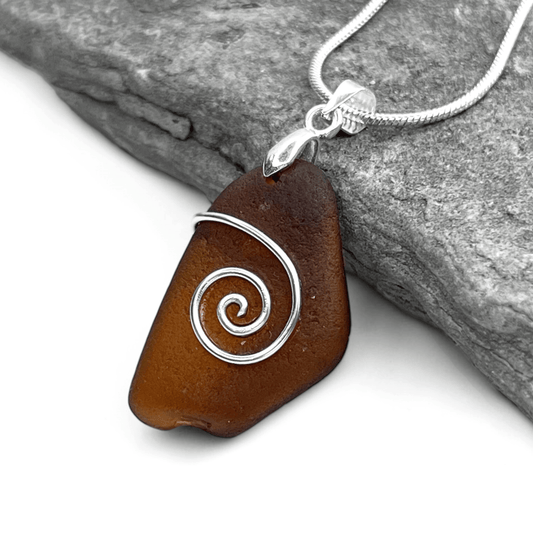 Sea Glass Necklace - Amber Celtic Pendant - Scottish Jewellery - East Neuk Beach Crafts