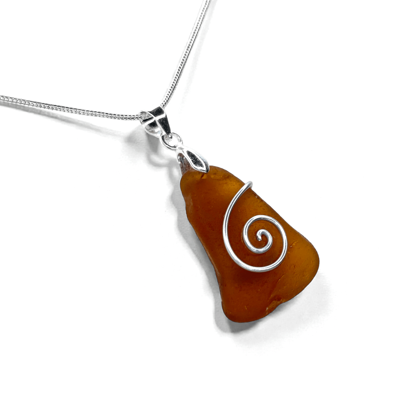 Sea Glass Necklace - Amber Celtic Pendant - Scottish Jewellery - East Neuk Beach Crafts