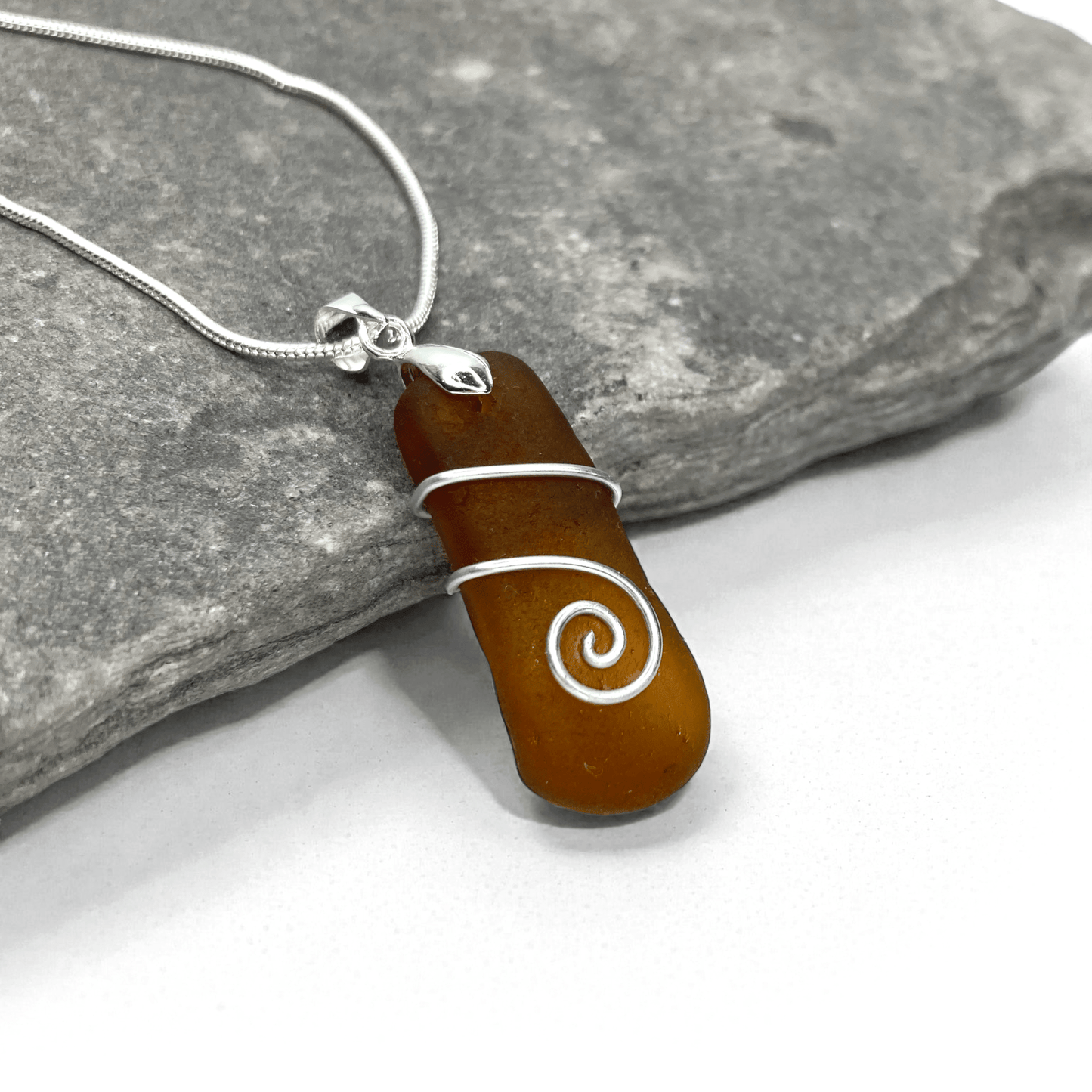 Sea Glass Necklace - Amber Celtic Pendant - Scottish Jewellery - East Neuk Beach Crafts