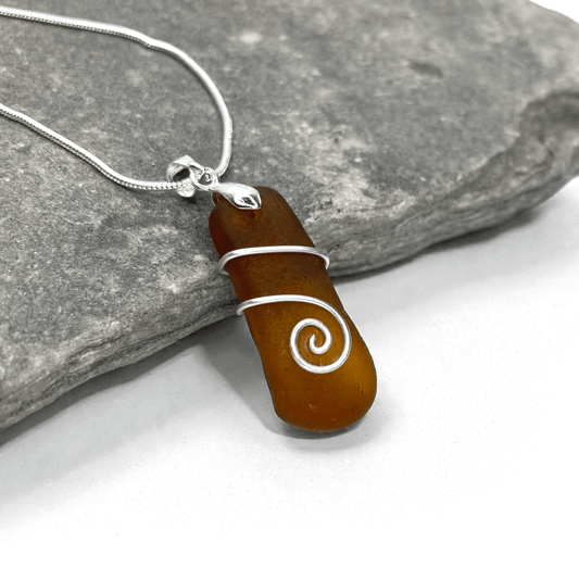 Sea Glass Necklace - Amber Celtic Pendant - Scottish Jewellery - East Neuk Beach Crafts