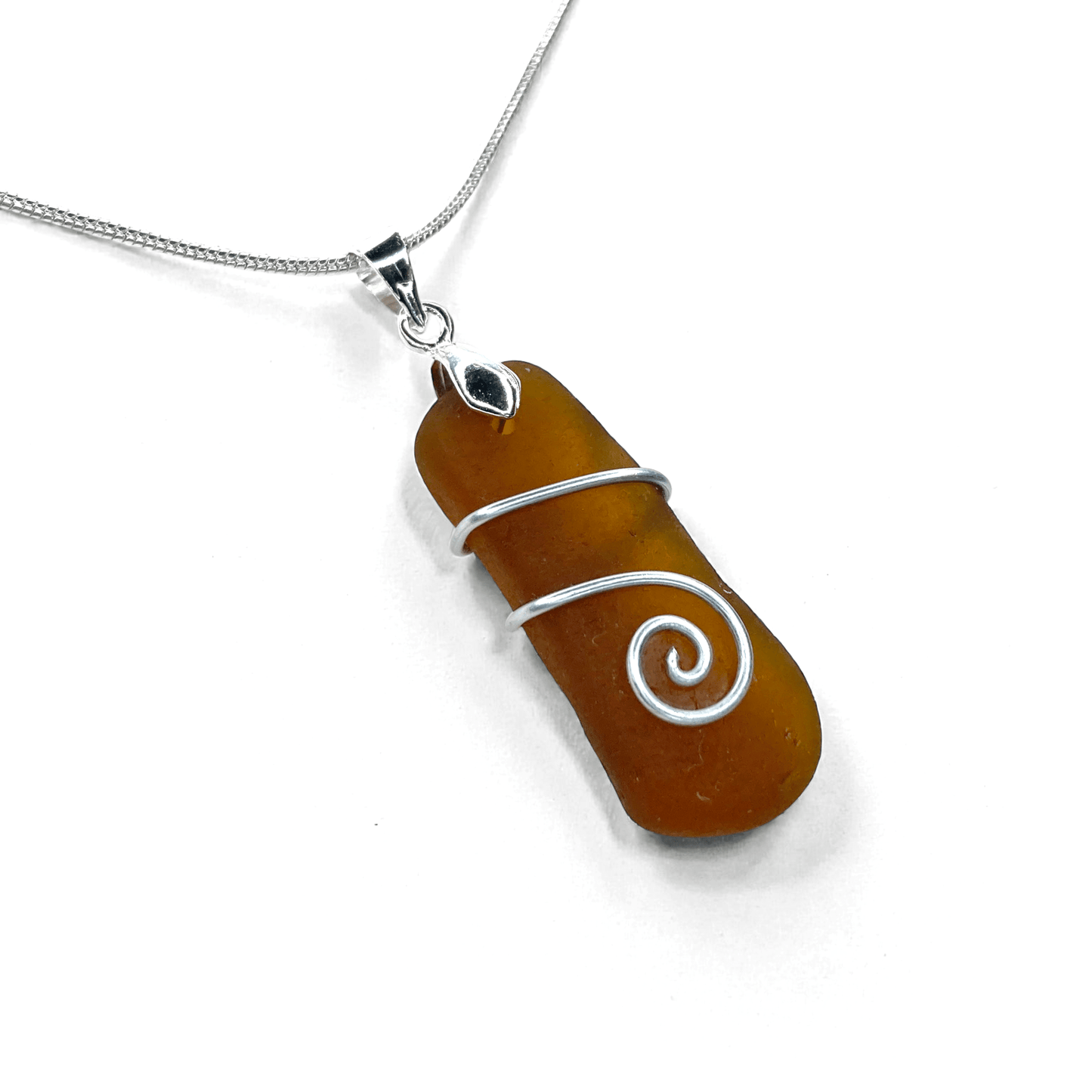 Sea Glass Necklace - Amber Celtic Pendant - Scottish Jewellery - East Neuk Beach Crafts