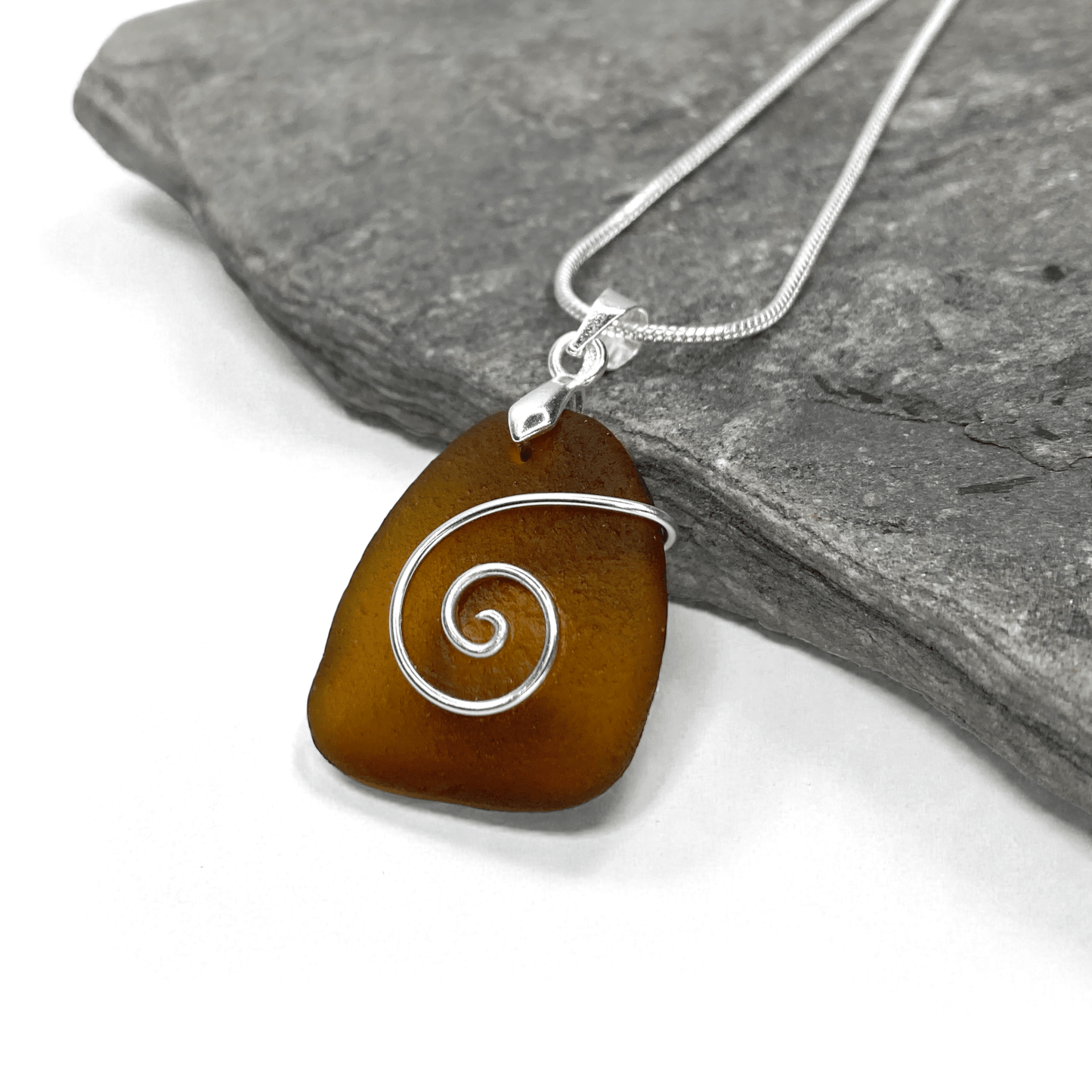 Sea Glass Necklace - Amber Celtic Pendant - Scottish Jewellery