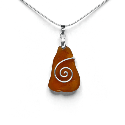 Sea Glass Necklace - Amber Celtic Pendant - Scottish Jewellery - East Neuk Beach Crafts