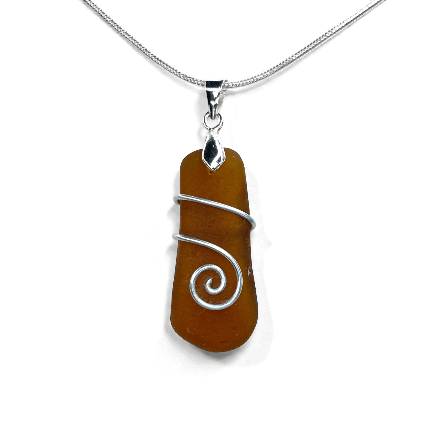 Sea Glass Necklace - Amber Celtic Pendant - Scottish Jewellery - East Neuk Beach Crafts